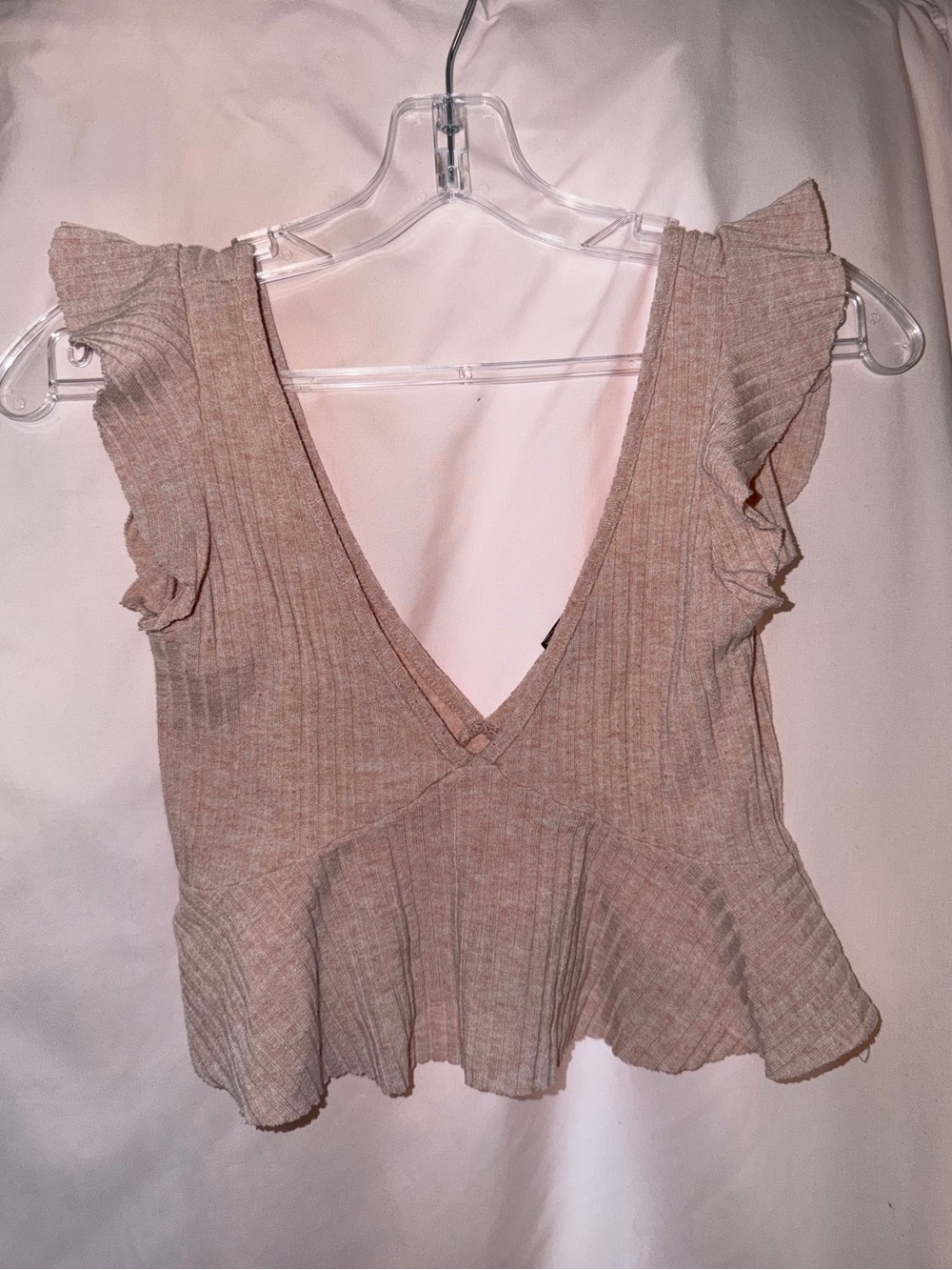 Forever 21 Beige Ribbed V-Neck Peplum Camisole